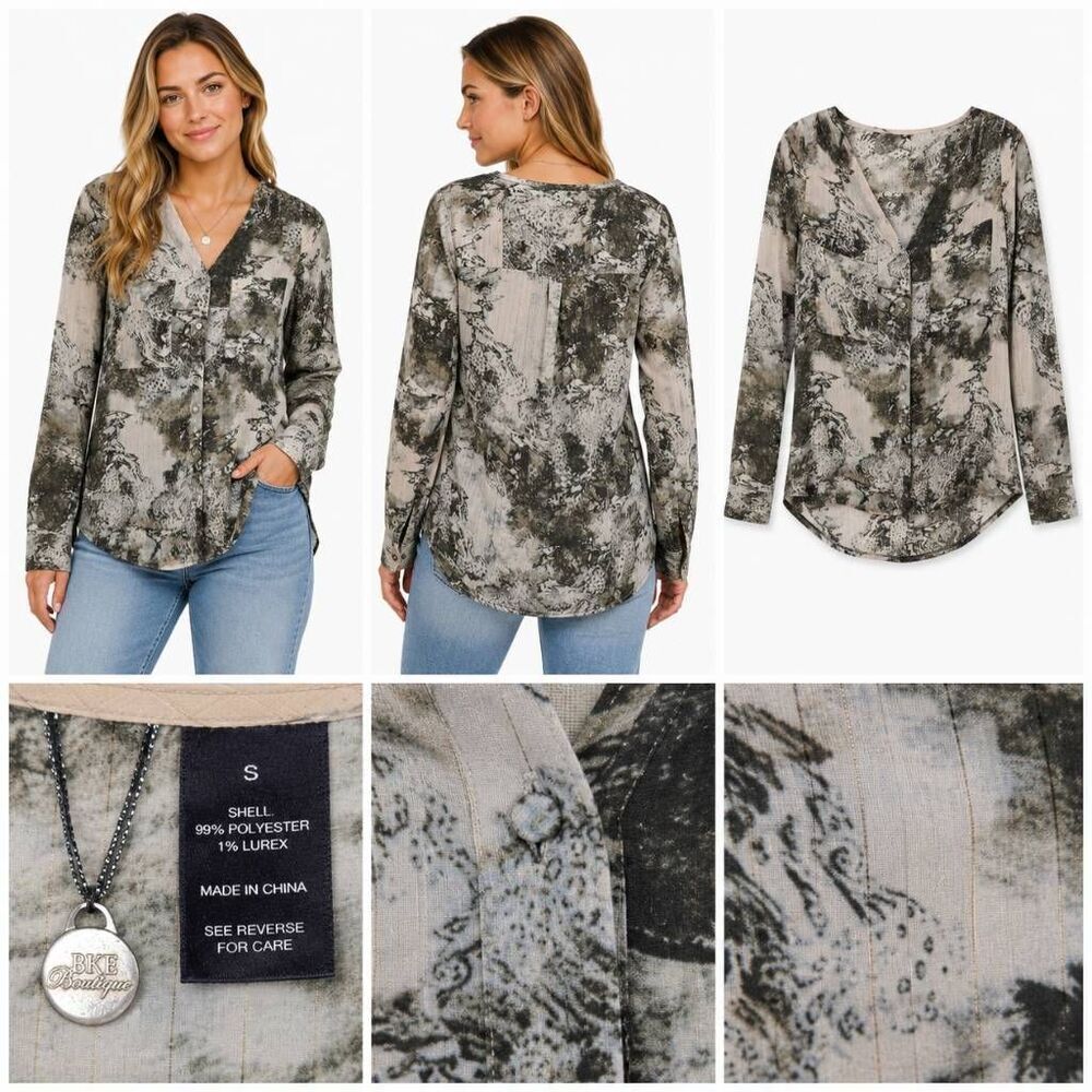 BKE Boutique Abstract Button Front Blouse Womens Small
